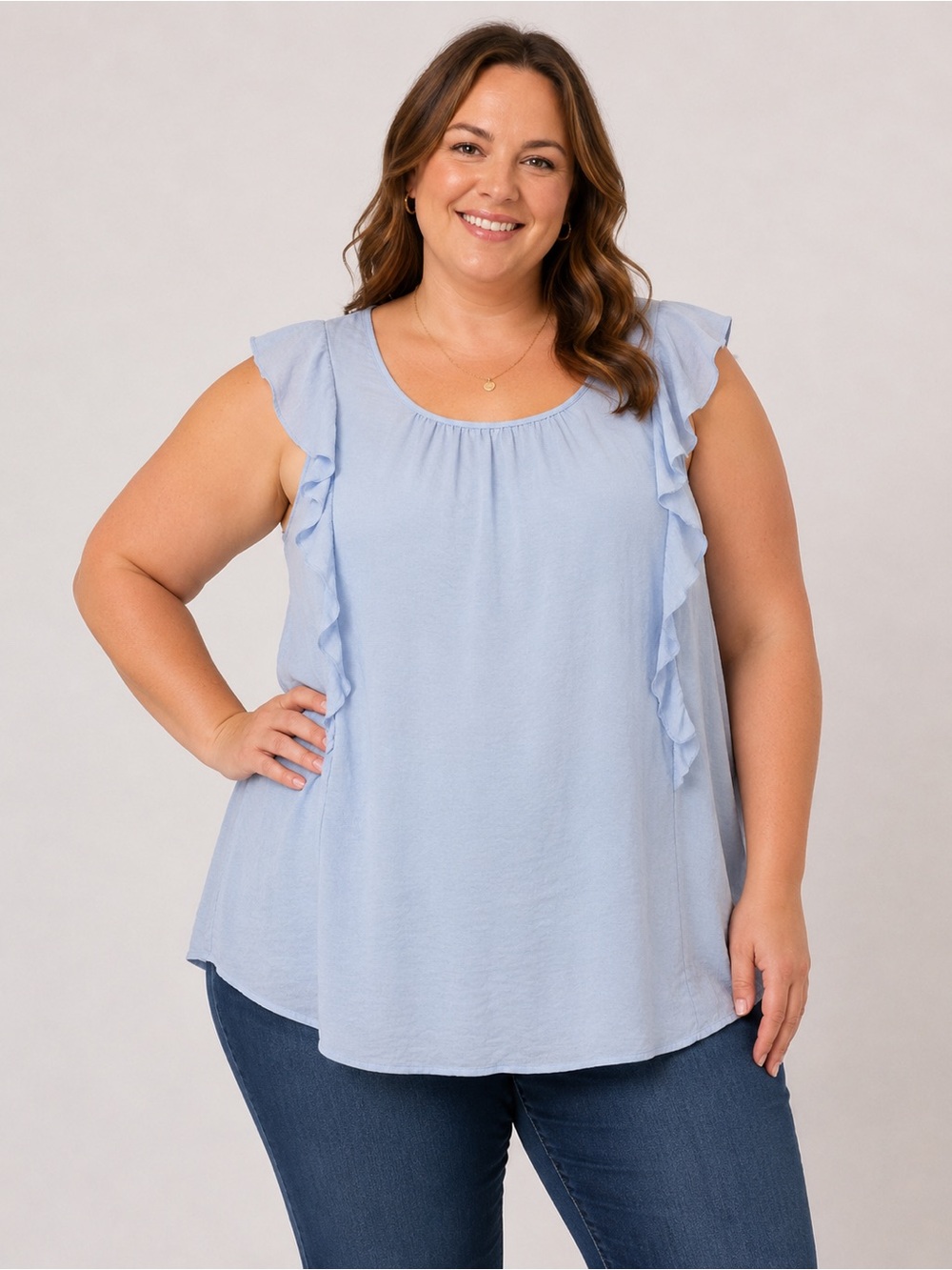 Joe Fresh Light Blue Ruffle Sleeve Blouse Top XL NWT